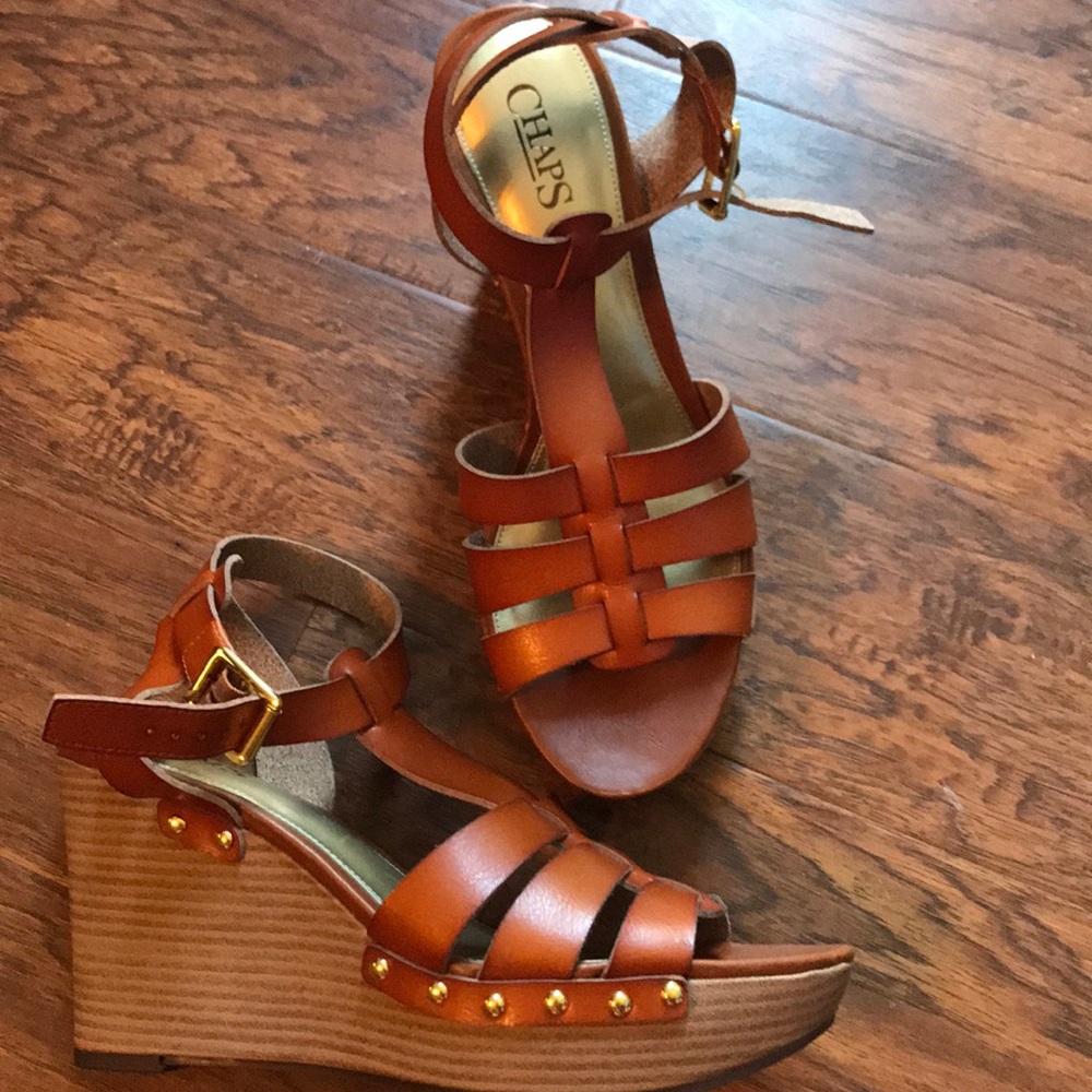 New Chaps Brown Wedges Size 9.5